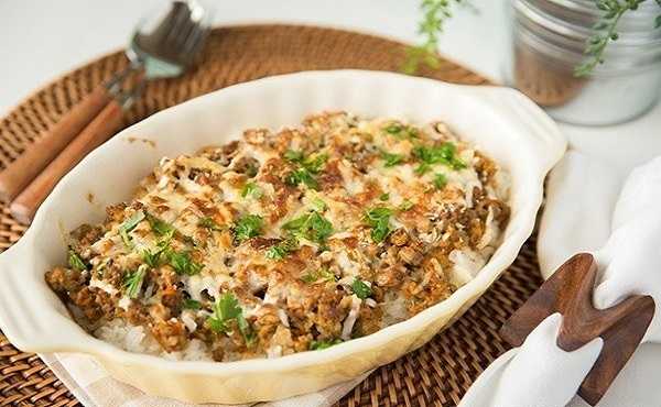 Gratin de riz � la viande hach�e