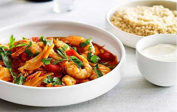 Po�l�e de crevettes � la chermoula