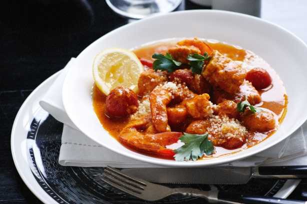 Tajine de poisson et crevettes