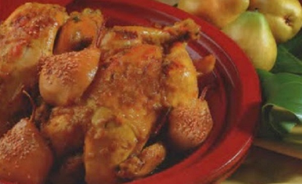 Tajine de poulet aux poires caramélisées